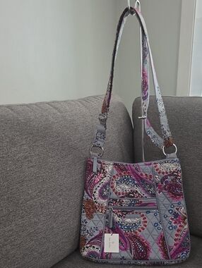Vera Bradley Quilted Paisley Shoulder Bag in Pink and Gray